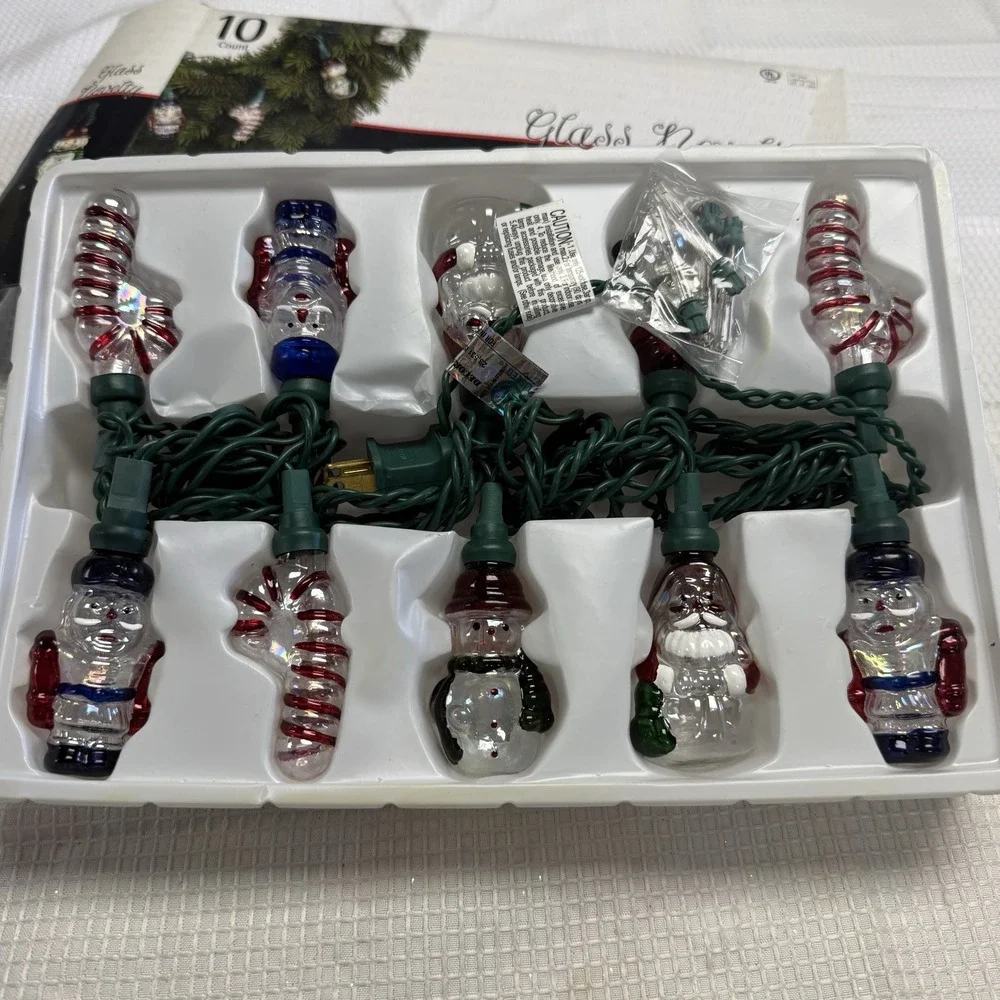 Vintage 2002 Target Christmas Glass Novelty 10 Lights Strand Santa Snowman